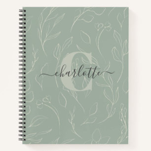 Cuaderno Elegante Rústico Sage Green Botánico Floral Nombre
