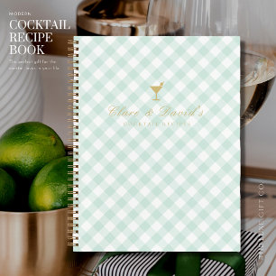 Cuaderno Elegante Sage Gingham Couples Blank Cocktail Recet