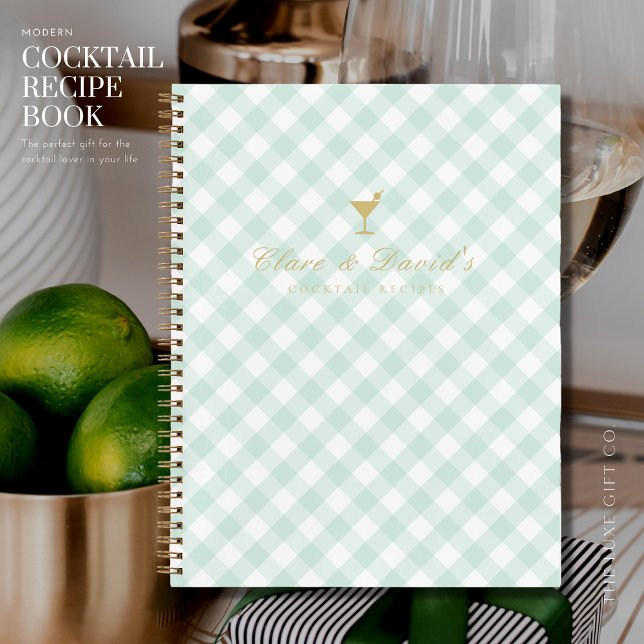 Cuaderno Elegante Sage Gingham Couples Blank Cocktail Recet (Subido por el creador)