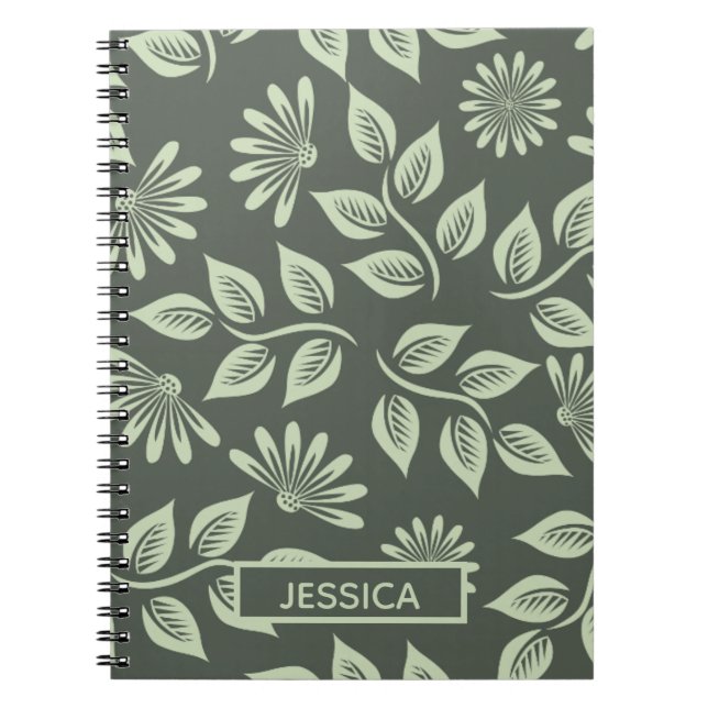Cuaderno Elegante Sage Green Vintage Floral Personalizado (Frente)