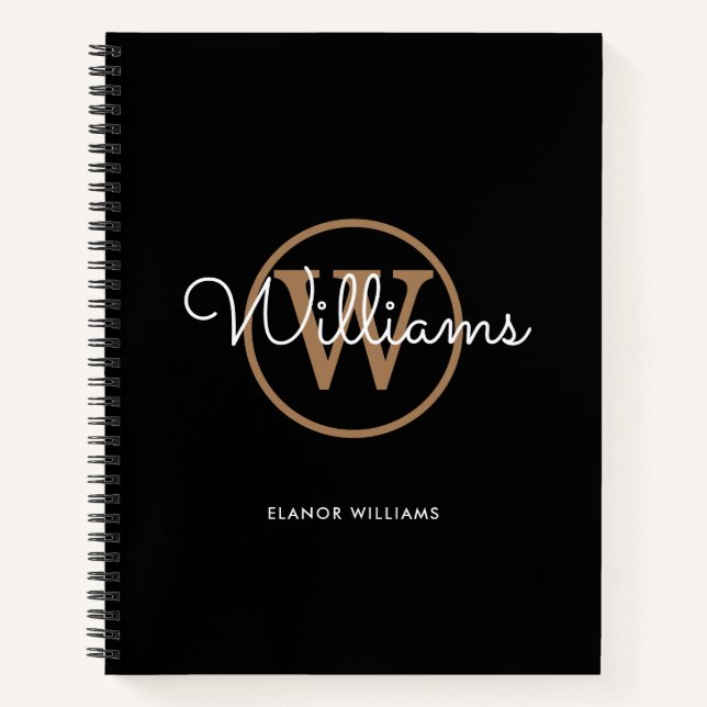 Cuaderno Elegante Script Black Gold Monograma Bloc de notas (Anverso)