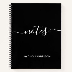 Cuaderno Elegante Script Black White Notes Typography