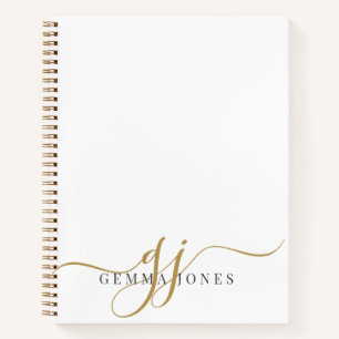 Cuaderno Elegante Script Gold Monograma Nombre de Iniciales