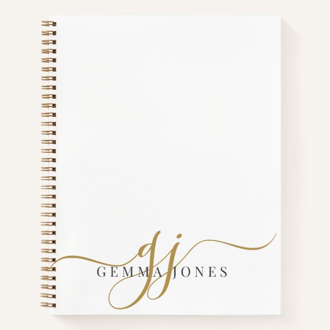 Cuaderno Elegante Script Gold Monograma Nombre de Iniciales (Anverso)