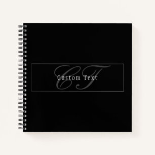 Cuaderno Elegante Script Monograma Editable Blanco Gris Neg
