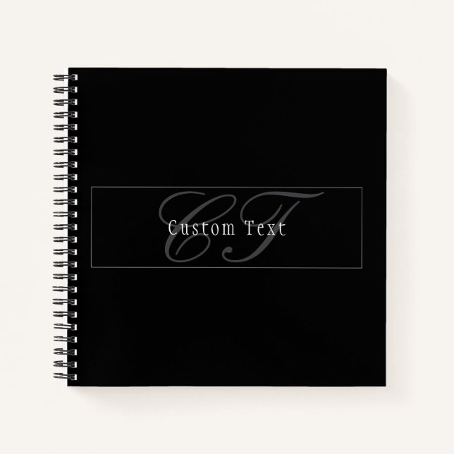 Cuaderno Elegante Script Monograma Editable Blanco Gris Neg (Anverso)