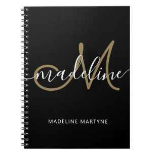 Cuaderno Elegante Script Monograma Oro Negro