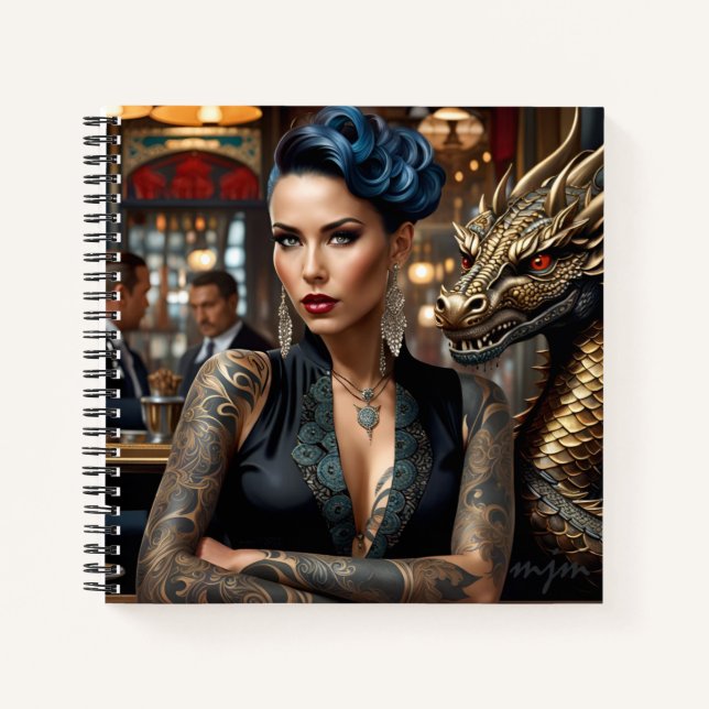 Cuaderno Elegante Señora Jefe Con Tatuaje Y Dragón (Anverso)