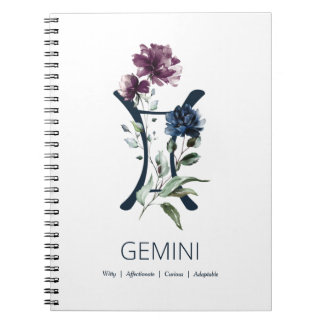Cuaderno Elegante signo de estrella zodiaca floral Gemini