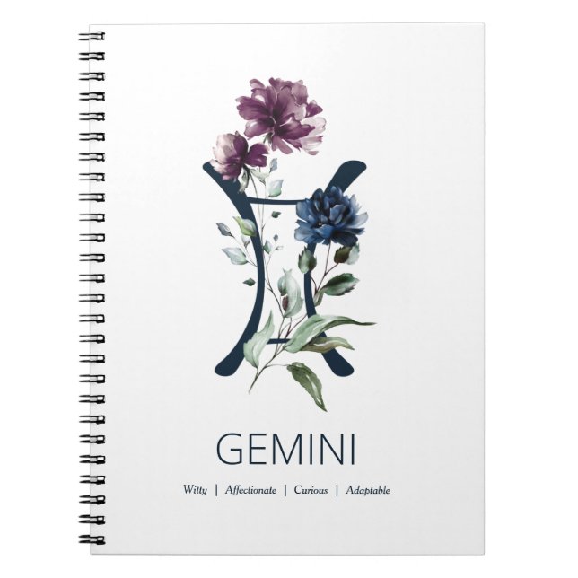 Cuaderno Elegante signo de estrella zodiaca floral Gemini (Frente)