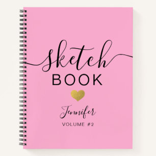 Cuaderno Elegante Sketchbook Heart Name Script Pink