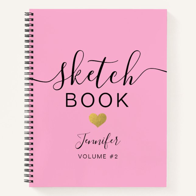 Cuaderno Elegante Sketchbook Heart Name Script Pink (Anverso)