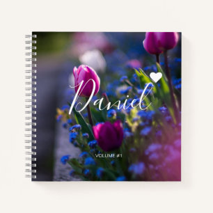 Cuaderno Elegante Sketchbook Su nombre Script moda púrpura