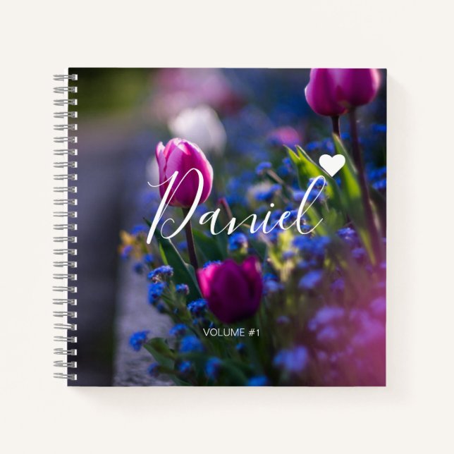 Cuaderno Elegante Sketchbook Su nombre Script moda púrpura  (Anverso)