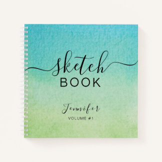 Cuaderno Elegante Sketchbook Tu guión de nombre azul verde