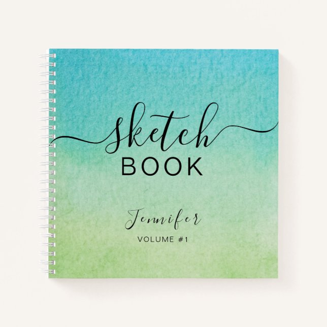 Cuaderno Elegante Sketchbook Tu guión de nombre azul verde (Anverso)