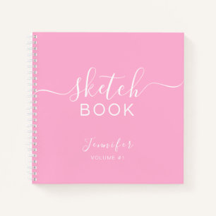 Cuaderno Elegante Sketchbook Tu guión de nombre rosado