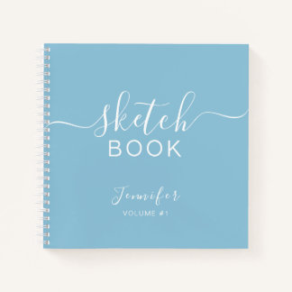Cuaderno Elegante Sketchbook Tu Nombre Script Azul claro