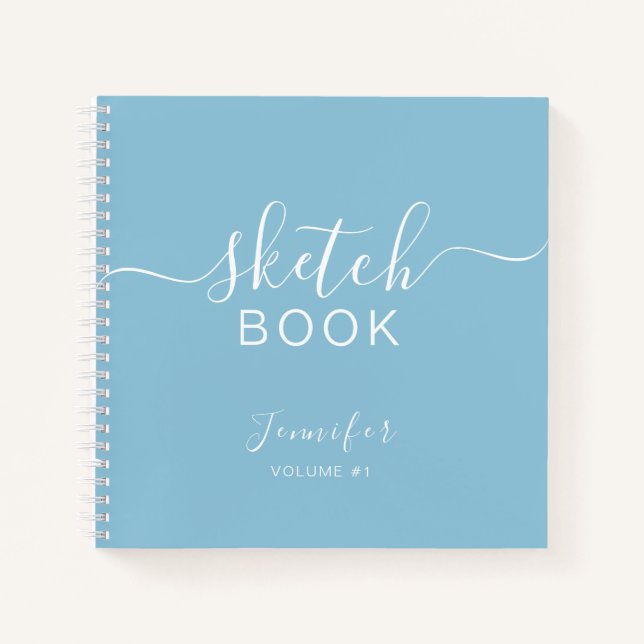 Cuaderno Elegante Sketchbook Tu Nombre Script Azul claro (Anverso)