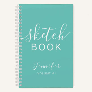 Cuaderno Elegante Sketchbook Tu Nombre Script Azul Verde az