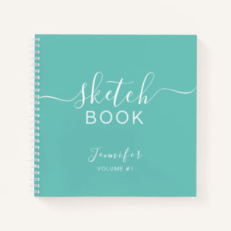 Cuaderno Elegante Sketchbook Tu Nombre Script Azul Verde az