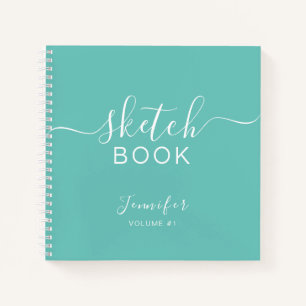 Cuaderno Elegante Sketchbook Tu Nombre Script Azul Verde az
