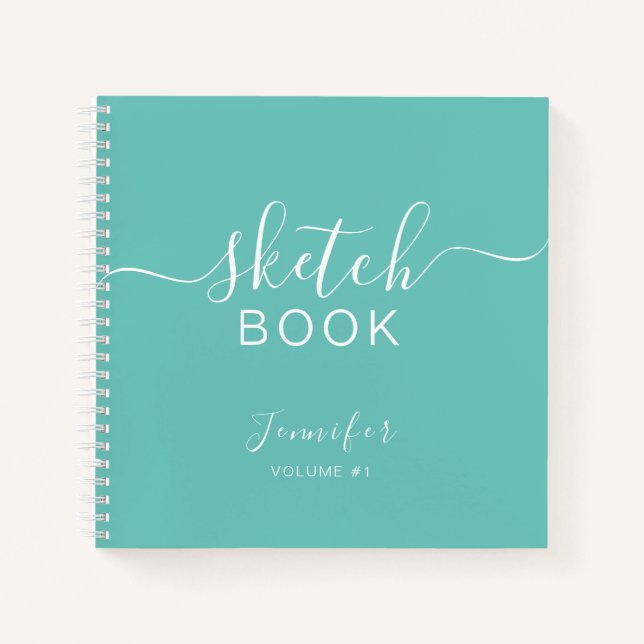 Cuaderno Elegante Sketchbook Tu Nombre Script Azul Verde az (Anverso)
