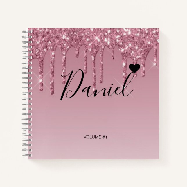 Cuaderno Elegante Sketchbook Tu nombre Script Baby moda Ros (Anverso)