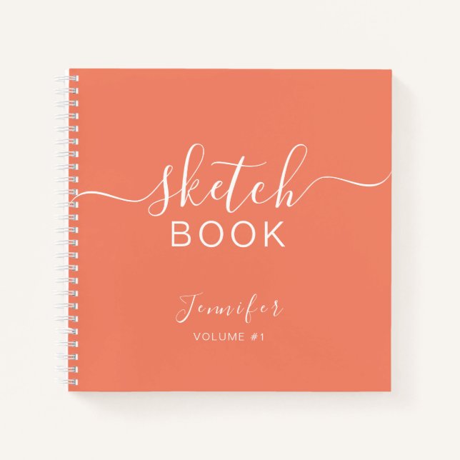 Cuaderno Elegante Sketchbook Tu Nombre Script Coral (Anverso)