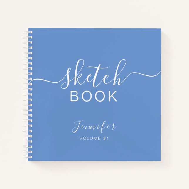 Cuaderno Elegante Sketchbook Tu Nombre Script Dusty Blue (Anverso)