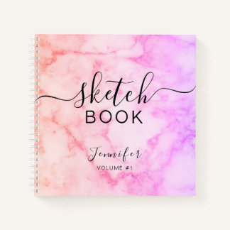Cuaderno Elegante Sketchbook Tu Nombre Script Marble