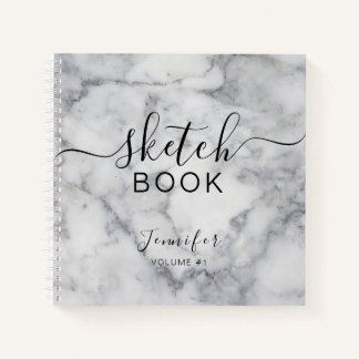 Cuaderno Elegante Sketchbook Tu Nombre Script Marble