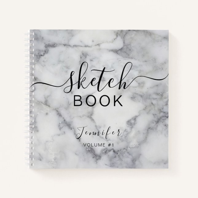 Cuaderno Elegante Sketchbook Tu Nombre Script Marble (Anverso)