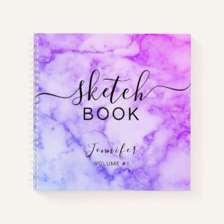 Cuaderno Elegante Sketchbook Tu Nombre Script Marble