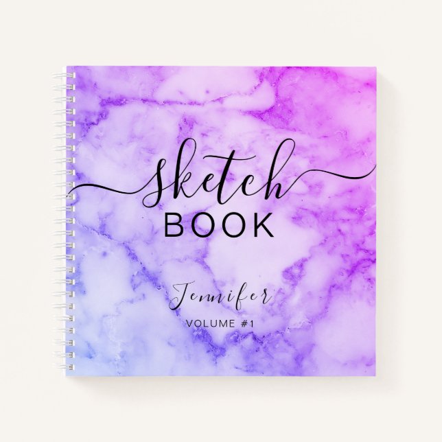 Cuaderno Elegante Sketchbook Tu Nombre Script Marble (Anverso)