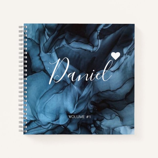 Cuaderno Elegante Sketchbook Tu Nombre Script Marble moda (Anverso)