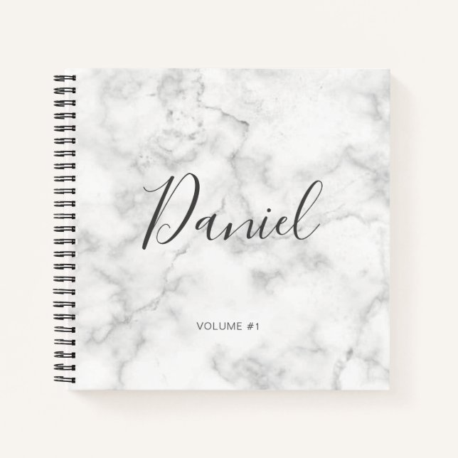 Cuaderno Elegante Sketchbook Tu Nombre Script Marble moda   (Anverso)