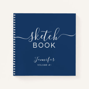Cuaderno Elegante Sketchbook Tu nombre Script Marina Azul