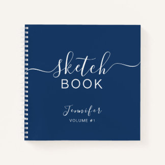 Cuaderno Elegante Sketchbook Tu nombre Script Marina Azul