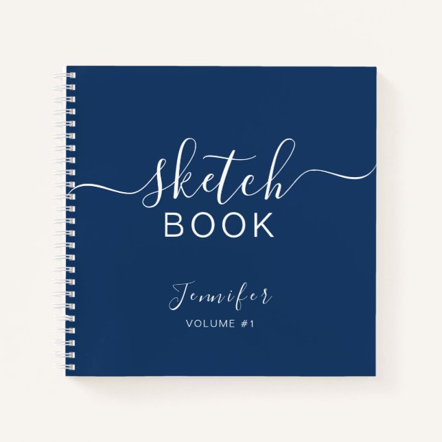 Cuaderno Elegante Sketchbook Tu nombre Script Marina Azul (Anverso)