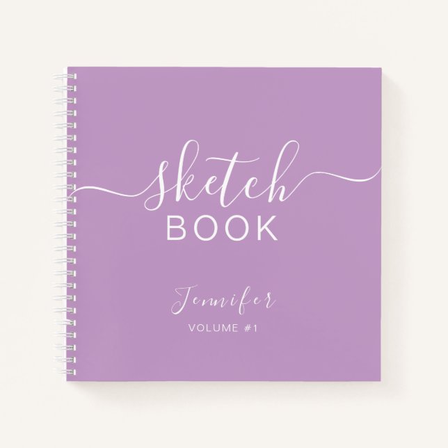 Cuaderno Elegante Sketchbook Tu Nombre Script Purple (Anverso)