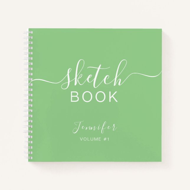 Cuaderno Elegante Sketchbook Tu Nombre Script Sage Green (Anverso)