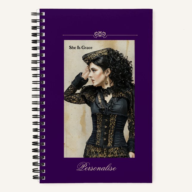Cuaderno Elegante Steampunk Vintage Black Purple Journal (Anverso)