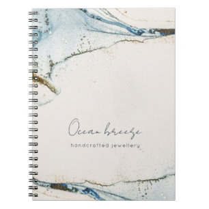 Cuaderno Elegante suave abstracto color de agua azul dorado