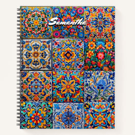 Cuaderno Elegante talavera mexicana azulejos amarillos rojo