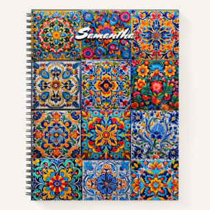Cuaderno Elegante talavera mexicana azulejos amarillos rojo