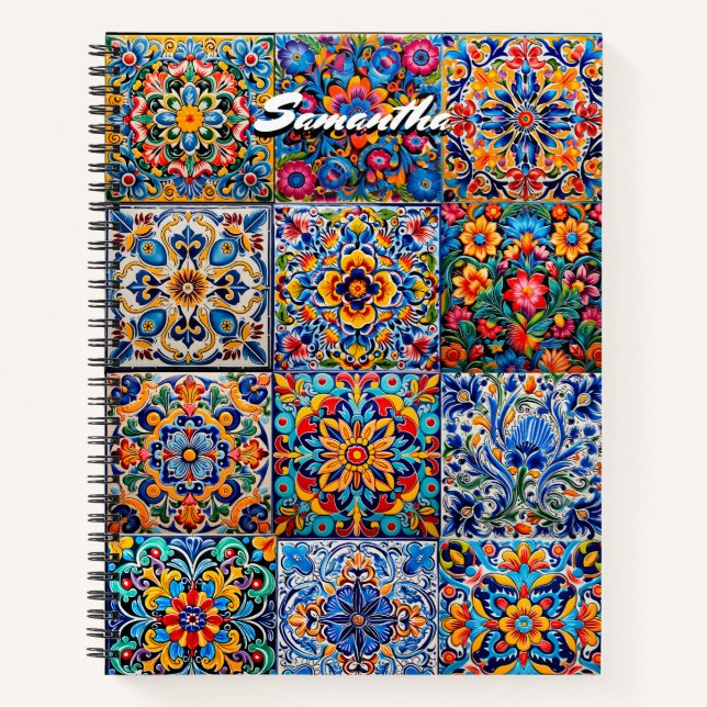 Cuaderno Elegante talavera mexicana azulejos amarillos rojo (Anverso)