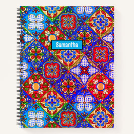 Cuaderno Elegante talavera mexicana azulejos púrpura azul r