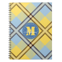 Cuaderno Elegante Tartán Azul Amarillo Jeans Monograma Scri