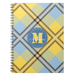 Cuaderno Elegante Tartán Azul Amarillo Jeans Monograma Scri
